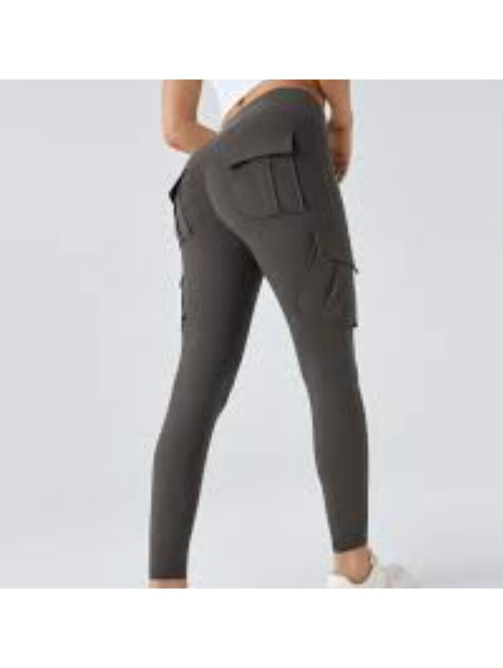 High-Waisted Cargo Leggings with Pockets - Dark Gray